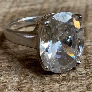 925 Sterling Silver Large Clear Stone Ring